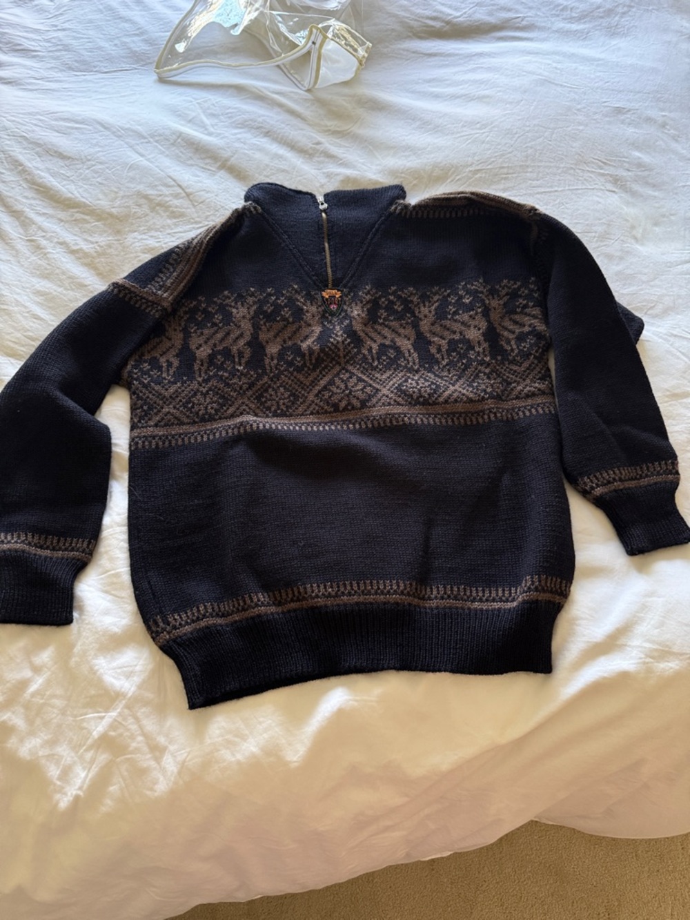 Dale of Norway Black and Brown V-Neck Fair Isle Sweater